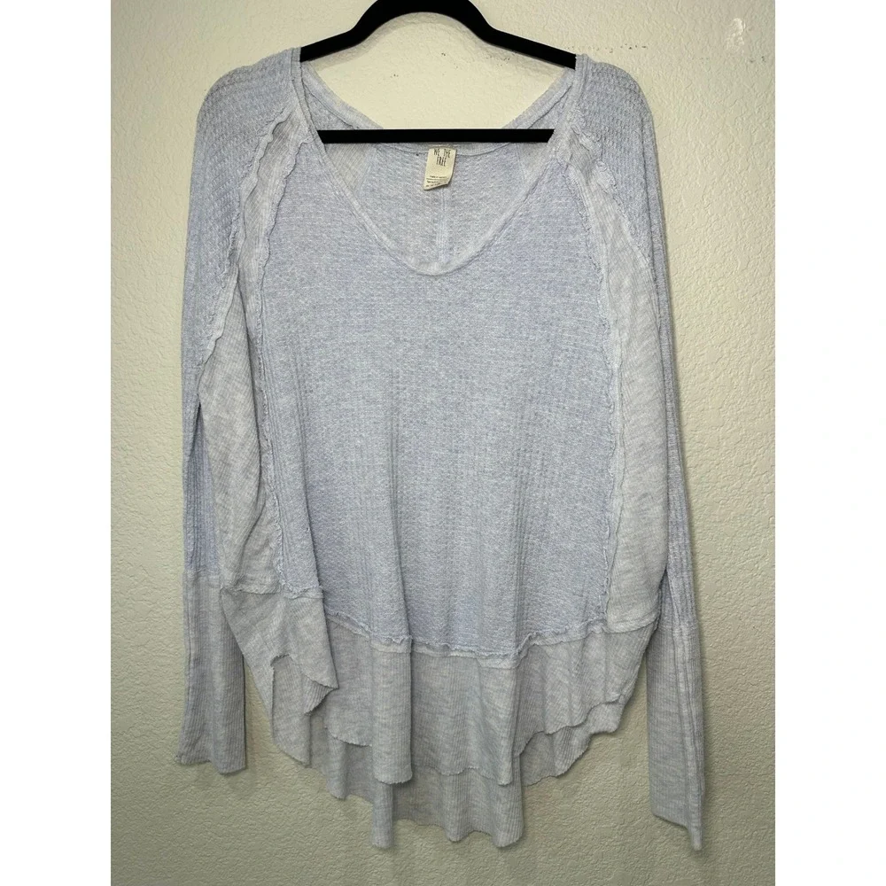 We The Free Free People Light Blue Thermal V-Neck High Low Top Long Sleeve M